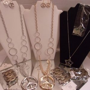 NWTS LOT OF 4 PEACE NECKLACES 2 EARRINGS & 3 BRACE